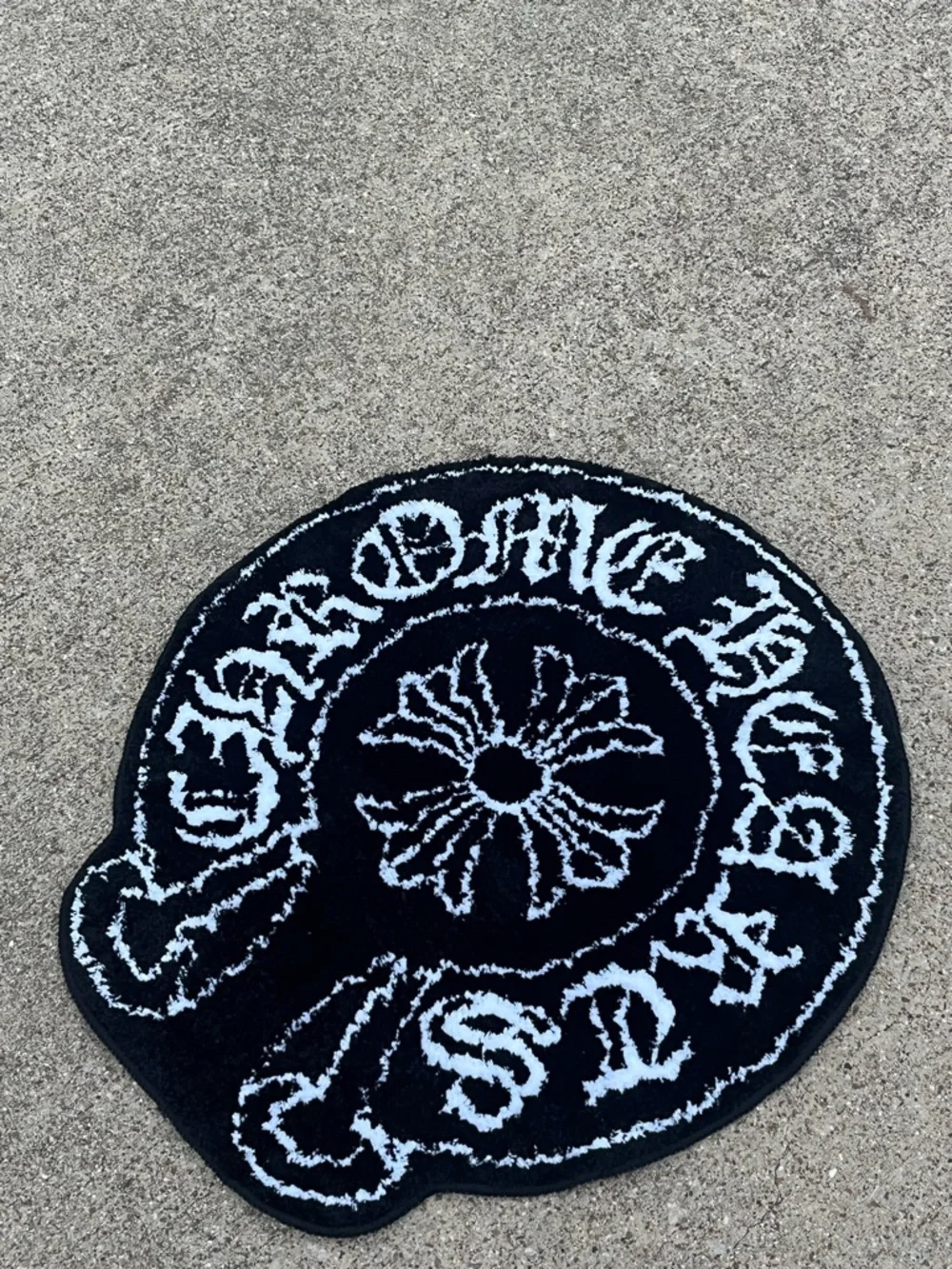 Chrome Hearts Black and White Round Logo Door Mat